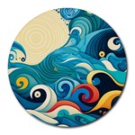 Waves Ocean Sea Abstract Whimsical Abstract Art Pattern Abstract Pattern Water Nature Moon Full Moon Round Mousepad