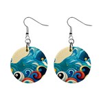 Waves Ocean Sea Abstract Whimsical Abstract Art Pattern Abstract Pattern Water Nature Moon Full Moon Mini Button Earrings