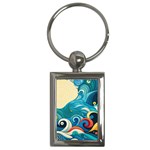 Waves Ocean Sea Abstract Whimsical Abstract Art Pattern Abstract Pattern Water Nature Moon Full Moon Key Chain (Rectangle)