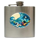 Waves Ocean Sea Abstract Whimsical Abstract Art Pattern Abstract Pattern Water Nature Moon Full Moon Hip Flask (6 oz)