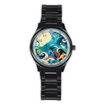 Waves Ocean Sea Abstract Whimsical Abstract Art Pattern Abstract Pattern Water Nature Moon Full Moon Stainless Steel Round Watch