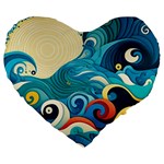 Waves Ocean Sea Abstract Whimsical Abstract Art Pattern Abstract Pattern Water Nature Moon Full Moon Large 19  Premium Flano Heart Shape Cushions