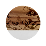 Waves Ocean Sea Abstract Whimsical Abstract Art Pattern Abstract Pattern Water Nature Moon Full Moon Marble Wood Coaster (Round)