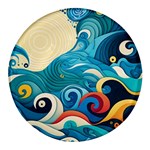 Waves Ocean Sea Abstract Whimsical Abstract Art Pattern Abstract Pattern Water Nature Moon Full Moon Round Glass Fridge Magnet (4 pack)