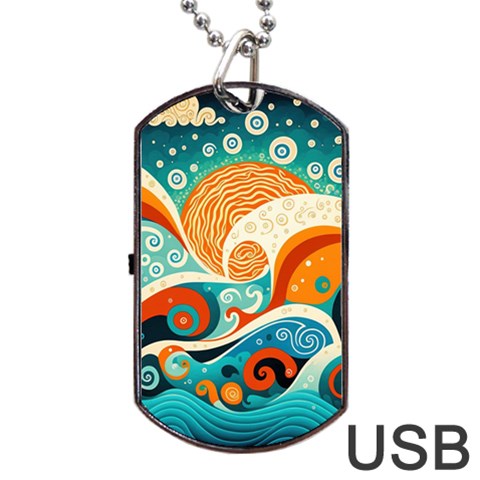 Waves Ocean Sea Abstract Whimsical Abstract Art Pattern Abstract Pattern Nature Water Seascape Dog Tag USB Flash (Two Sides) from ArtsNow.com Front