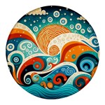 Waves Ocean Sea Abstract Whimsical Abstract Art Pattern Abstract Pattern Nature Water Seascape Round Glass Fridge Magnet (4 pack)