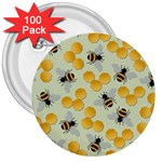 Bees Pattern Honey Bee Bug Honeycomb Honey Beehive 3  Buttons (100 pack) 