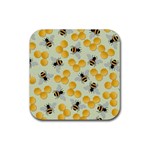 Bees Pattern Honey Bee Bug Honeycomb Honey Beehive Rubber Coaster (Square)