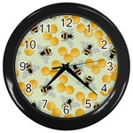 Bees Pattern Honey Bee Bug Honeycomb Honey Beehive Wall Clock (Black)