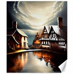 Village Reflections Snow Sky Dramatic Town House Cottages Pond Lake City Canvas 20  x 24 