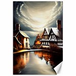 Village Reflections Snow Sky Dramatic Town House Cottages Pond Lake City Canvas 20  x 30 