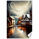 Village Reflections Snow Sky Dramatic Town House Cottages Pond Lake City Canvas 24  x 36 