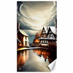 Village Reflections Snow Sky Dramatic Town House Cottages Pond Lake City Canvas 40  x 72 