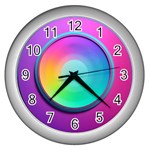 Circle Colorful Rainbow Spectrum Button Gradient Psychedelic Art Wall Clock (Silver)