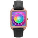 Circle Colorful Rainbow Spectrum Button Gradient Psychedelic Art Rose Gold Leather Watch 
