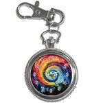 Cosmic Rainbow Quilt Artistic Swirl Spiral Forest Silhouette Fantasy Key Chain Watches