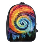 Cosmic Rainbow Quilt Artistic Swirl Spiral Forest Silhouette Fantasy School Bag (Large)