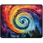 Cosmic Rainbow Quilt Artistic Swirl Spiral Forest Silhouette Fantasy Fleece Blanket (Medium)