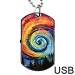 Cosmic Rainbow Quilt Artistic Swirl Spiral Forest Silhouette Fantasy Dog Tag USB Flash (One Side)