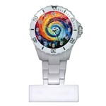 Cosmic Rainbow Quilt Artistic Swirl Spiral Forest Silhouette Fantasy Plastic Nurses Watch