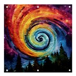 Cosmic Rainbow Quilt Artistic Swirl Spiral Forest Silhouette Fantasy Banner and Sign 4  x 4 