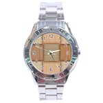 Wooden Wickerwork Texture Square Pattern Stainless Steel Analogue Watch