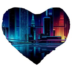 Digital Art Artwork Illustration Vector Buiding City Large 19  Premium Heart Shape Cushions from ArtsNow.com Front