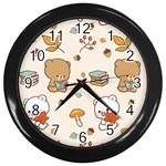 Bear Cartoon Background Pattern Seamless Animal Wall Clock (Black)