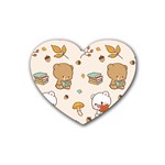 Bear Cartoon Background Pattern Seamless Animal Rubber Coaster (Heart)
