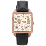 Bear Cartoon Background Pattern Seamless Animal Rose Gold Leather Watch 