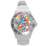 Circles Art Seamless Repeat Bright Colors Colorful Round Plastic Sport Watch (L)