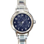 Blue Paisley Texture, Blue Paisley Ornament Round Italian Charm Watch