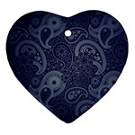 Blue Paisley Texture, Blue Paisley Ornament Heart Ornament (Two Sides)
