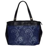 Blue Paisley Texture, Blue Paisley Ornament Oversize Office Handbag (2 Sides)