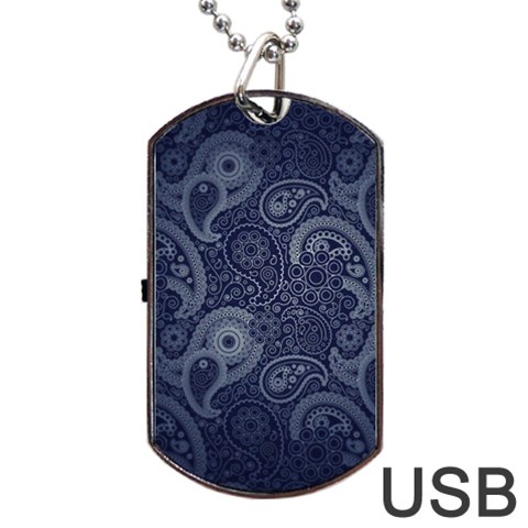 Blue Paisley Texture, Blue Paisley Ornament Dog Tag USB Flash (One Side) from ArtsNow.com Front