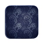 Blue Paisley Texture, Blue Paisley Ornament Square Metal Box (Black)