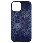 Blue Paisley Texture, Blue Paisley Ornament iPhone 14 Black UV Print Case