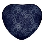 Blue Paisley Texture, Blue Paisley Ornament Heart Glass Fridge Magnet (4 pack)