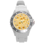 Cheese Texture, Yellow Cheese Background Round Plastic Sport Watch (L)