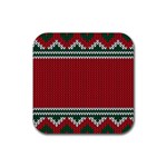 Christmas Pattern, Fabric Texture, Knitted Red Background Rubber Coaster (Square)