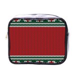 Christmas Pattern, Fabric Texture, Knitted Red Background Mini Toiletries Bag (One Side)