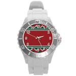 Christmas Pattern, Fabric Texture, Knitted Red Background Round Plastic Sport Watch (L)