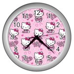 Cute Hello Kitty Collage, Cute Hello Kitty Wall Clock (Silver)