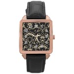 Decorative Ornament Texture, Retro Floral Texture, Vintage Texture, Gray Rose Gold Leather Watch 