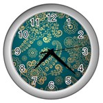 European Pattern, Blue, Desenho, Retro, Style Wall Clock (Silver)