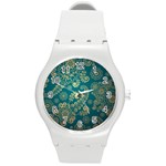 European Pattern, Blue, Desenho, Retro, Style Round Plastic Sport Watch (M)