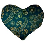 European Pattern, Blue, Desenho, Retro, Style Large 19  Premium Heart Shape Cushions
