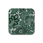 Green Ornament Texture, Green Flowers Retro Background Rubber Square Coaster (4 pack)