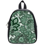 Green Ornament Texture, Green Flowers Retro Background School Bag (Small)