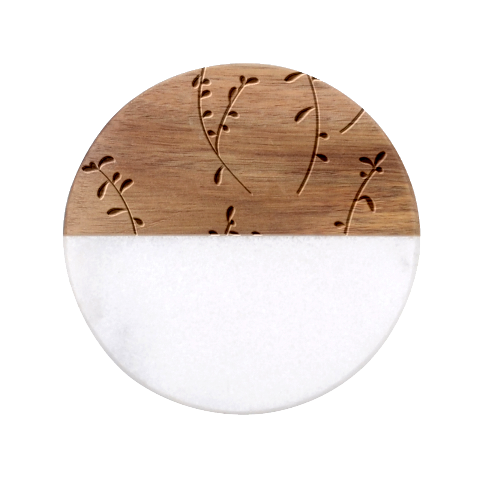 Plants Pattern Design Branches Branch Leaves Botanical Boho Bohemian Texture Drawing Circles Nature Classic Marble Wood Coaster (Round)  from ArtsNow.com Front